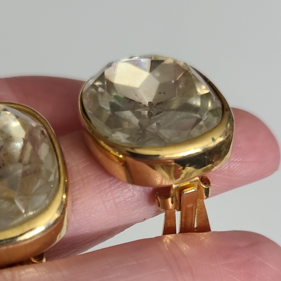 Vintage KJL headlight earrings gold chunky glass rhinestones kenneth Jay lane - Picture 5 of 10